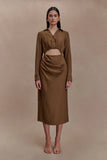 Cecilie Cut Out Shirt Midi Dress Dark Chocolate