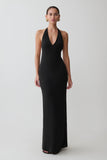 Hana Slinky Plunge Maxi Dress Black