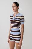 Philly Stripe Knit Button Up Top Chocolate Blue