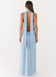 Alicia Satin Halter Maxi Dress Baby Blue