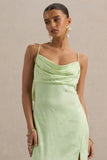 Maddie Light Green Floral Print Satin Cowl Neck Maxi Dress
