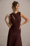 Francesca Brown Knotted Midi Dress With Handkerchief Hem
