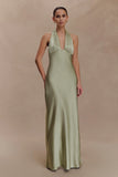 Alice Satin Halter Maxi Dress Sage