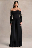 Saskia Black Bardot Neck Maxi Dress
