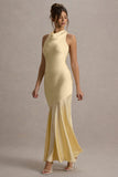 Amelita Lemon Satin Cowl Neck Maxi Dress