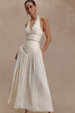 Makena Gathered Midi Skirt Opal White