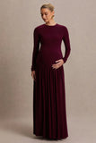 Monroe Burgundy Crew Neck Maternity Maxi Dress With Drop Waist