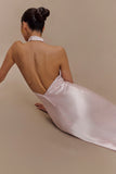 Esther Iridescent Satin Cowl Maxi Dress Pale Pink