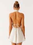 Figaro Halter Mini Dress Taupe Stripe