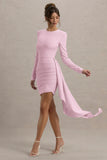 Zaya Pink Long Sleeve Mini Dress With Drape