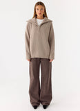 Eirena Quarter Zip Knit Sweater Tan