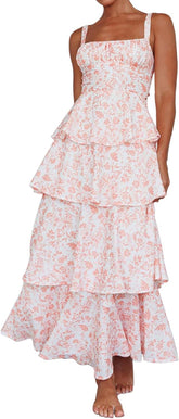 Women Floral Maxi Dress Sleeveless Bow Back Tiered Boho Flowy Long Dresses Summer Fall