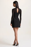 Aviana Black Mesh Crew Neck Mini Dress