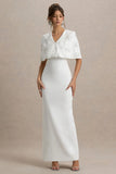 Agnella White Embellished V Neck Maxi Dress