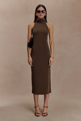 Kennedy High Neck Midi Dress Chocolate