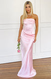 Malorie Pink Satin Strapless Maxi Dress - PRE ORDER