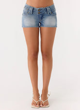 Justin Low Rise Denim Shorts Vintage Blue Bleach Wash