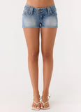 Justin Low Rise Denim Shorts Vintage Blue Bleach Wash