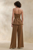 Meliva Brown Pinstripe Wide Leg Tailored Trouser