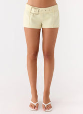 Favourite Moment Belt Mini Shorts Pale Yellow