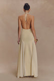 Soleil Knit And Mesh Halter Maxi Dress Cream