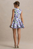 Gabrielle Purple Lily Print Boat Neck Skater Mini Dress
