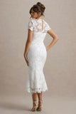 Clarissa White Lace Short Sleeve Midi Dress