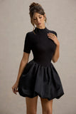 Blake Black Short Sleeve Mini Dress With Satin Puffball Skirt