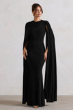 Magdelena Black Asymmetric Cape Maxi Dress
