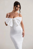 Love Poem White Bodycon Midi Dress With Oversized Bow