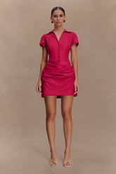 Tarryn Collared Cotton Mini Dress Dragonfruit