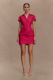 Tarryn Collared Cotton Mini Dress Dragonfruit