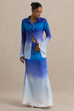 Serita Blue Ombre Satin Split Maxi Skirt
