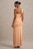 Erminia Peach One Shoulder Twist Wrap Maxi Dress