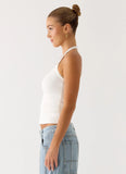 Naturi Ribbed Halter Top White