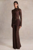Akira Brown Lace Maxi Dress With Sash Detail