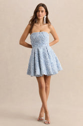 Zosia Blue Mesh Bandeau Mini Dress
