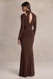 Alastrina Brown High Neck Maxi Dress With Gathered Detailing