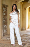 Celine Cream Satin Asymmetric Top