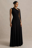 Selena Black High Neck Maxi Dress With Cut Out And Cape Sleeve Detail