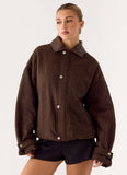 Myles Herringbone Bomber Jacket Chocolate Herringbone