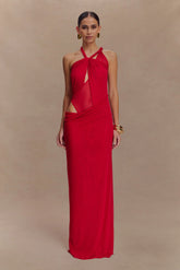 Edwina Knotted Mesh Maxi Dress Red