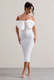 Love Poem White Bodycon Midi Dress With Oversized Bow