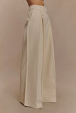 Raya Mid Rise Wide Leg Linen Pant Natural Beige