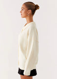 Dorian Button Knit Sweater Ivory