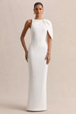 Quira White Asymmetric Neck Maxi Dress With Cape Sleeve