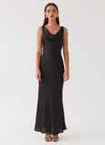 Be Mine Satin Maxi Dress Black