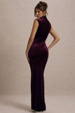 Abilene Port Velvet High Neck Split Maxi Dress