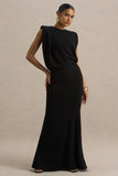 Meave Black Boat Neck Maxi Dress With Draped Detail