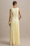 Outline Lemon Crew Neck Maternity Maxi Dress With Pleated Skirt